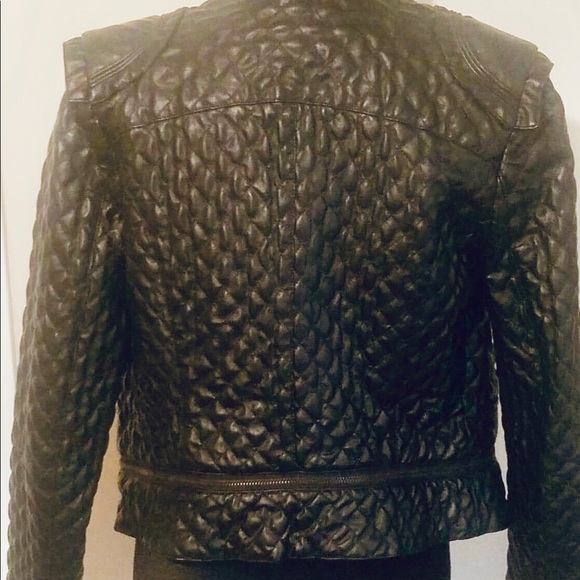 Black Faux Quilted Leather Size M Jacket - Picture 5 of 7